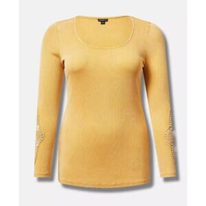 Torrid Womens Plus Size Mineral Yellow Rib Crochet Long Sleeve Top Size 2 2X New